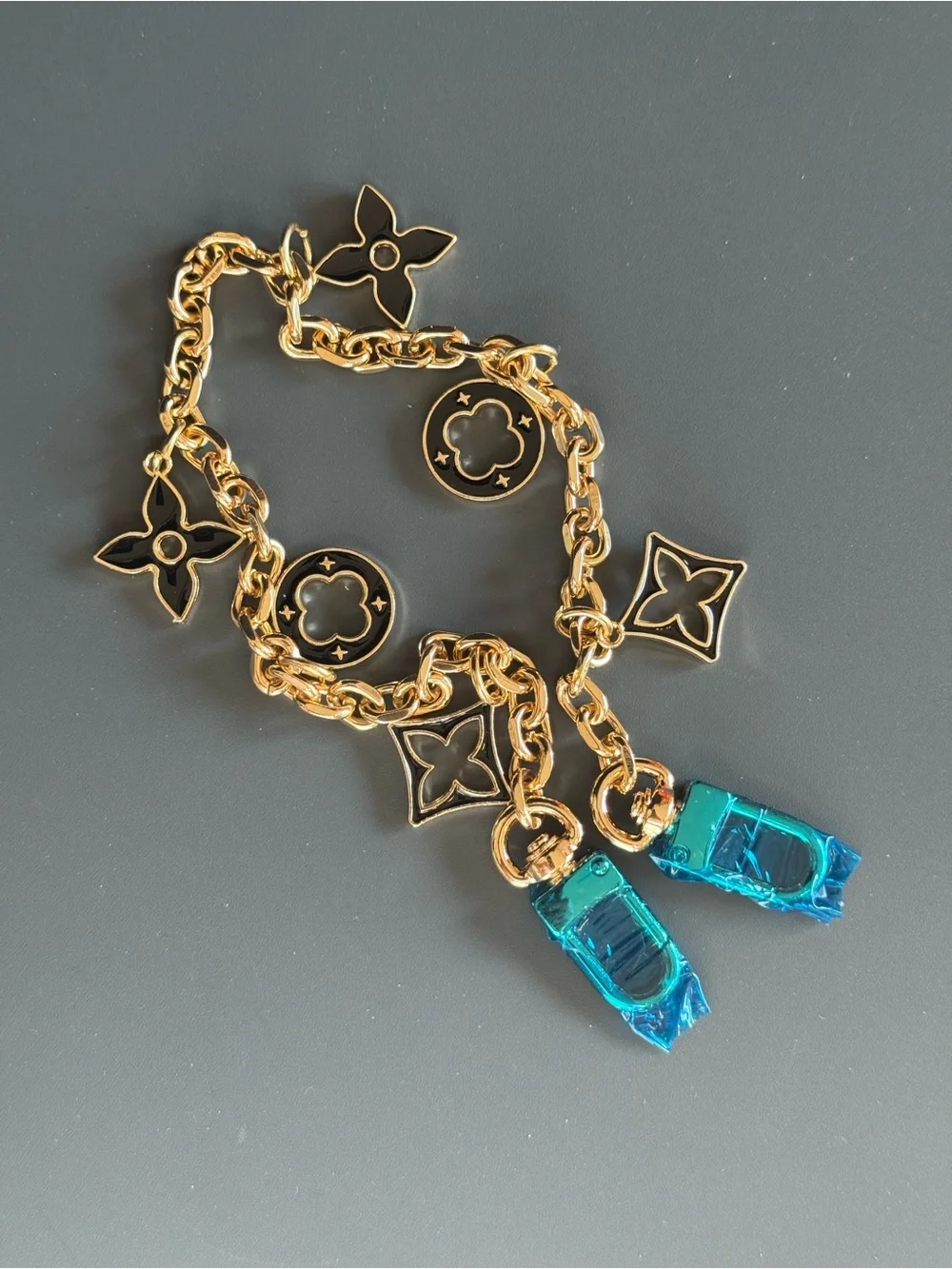 Gold-Tone Black Clover Charm Bag Strap Extender Bag Charm NIP